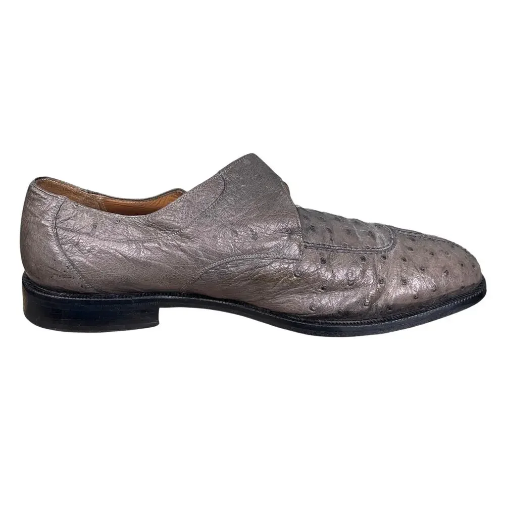 Vintage Aventura Men’s Ostrich Grey Leather Monk Strap Dress Shoe Size 10.5